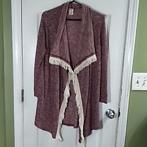 Burgundy/ivory cardigan w/tassels